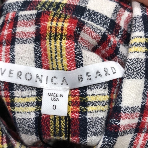 NWT Veronica Beard Corrine Shirt Dress Shirtdress Size 0 Red Multicolored Plaid - Picture 7 of 13
